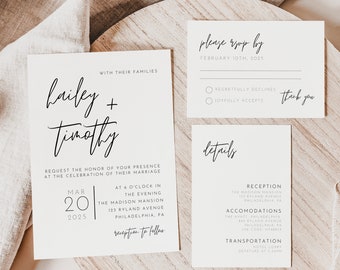 MINIMALIST Wedding INVITATION Suite | QR code | Editable Template | Instant Download | Hailey | A1