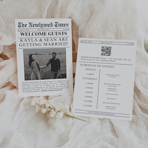Modelo de ITINERÁRIO DE BOAS-VINDAS PARA JORNAL | Cronograma de casamento | Itinerário de bolsa de boas-vindas | Nota de boas-vindas | Modelo editável | D4