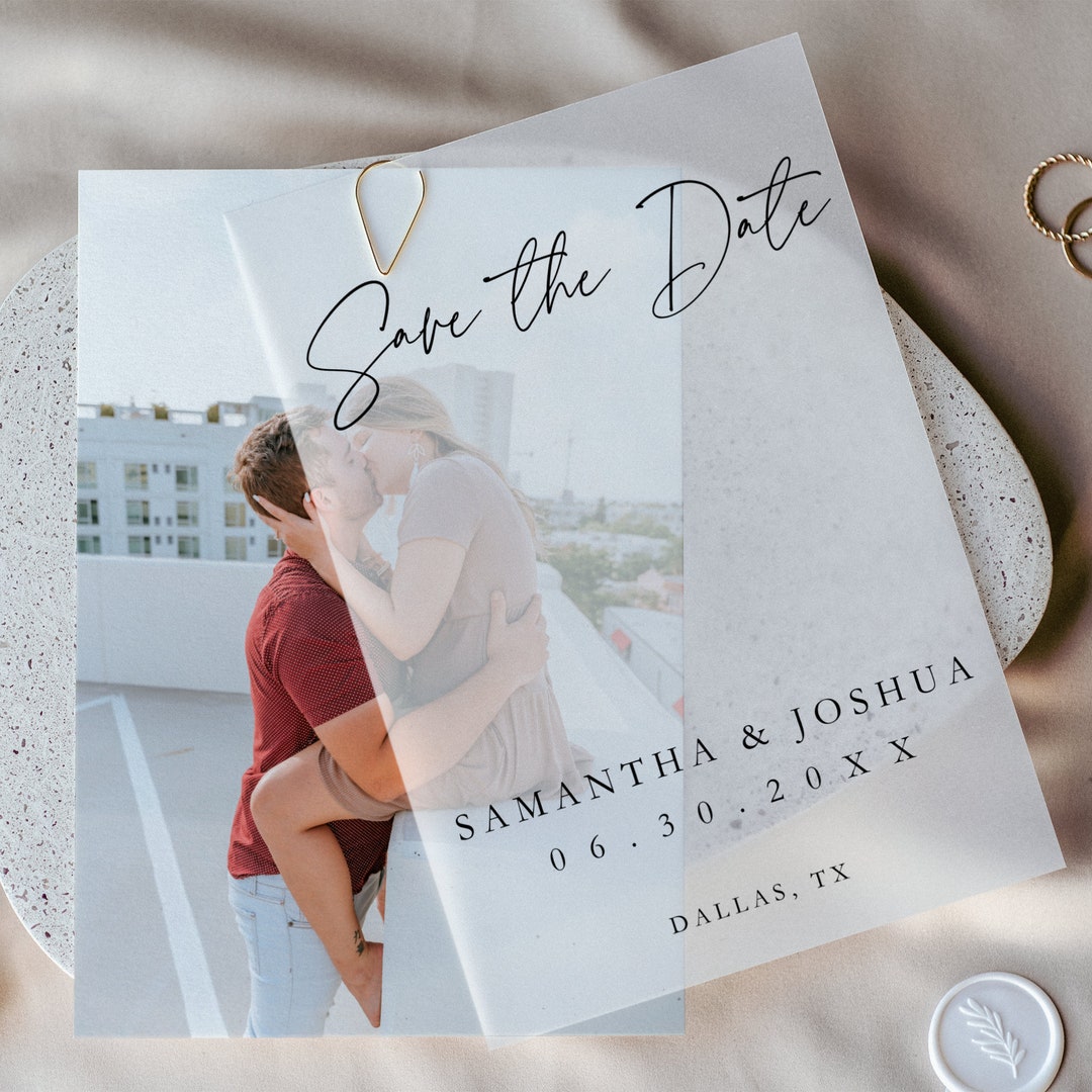 Vellum Photo Save the Date Template: Elegant Engagement (A4, 4x6, 5x7 ...