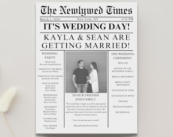 NEWSPAPER WEDDING PROGRAM Template | Wedding Printable | Editable Template | Instant Download | Wedding Programs | Vintage Programs | D4