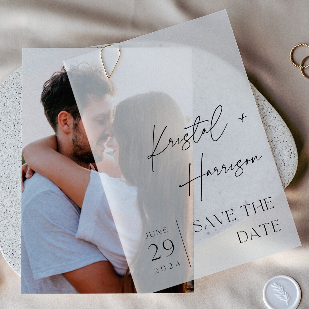 Vellum Photo Save the Date Template: Elegant Engagement (digital ...