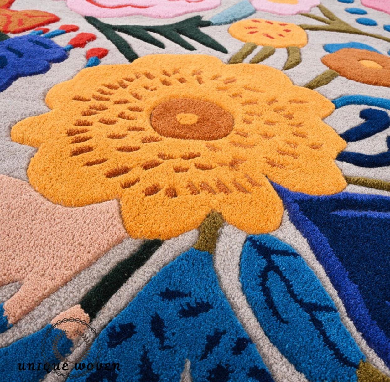 Hand-tufted Wool Area Rug: Modern Floral Carpet - Etsy