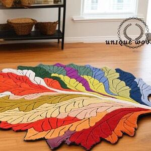 Irregular Shape Hand Tufted Rug Colorful Leaf Wool Area Rugs For Livingroom Bedroom Nursery 6x9 8x10 9x12 8x10 9x12 10x14 Custom Large Rugs