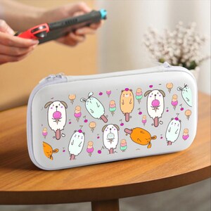 Borsa portaoggetti per Switch con simpatici animali domestici in stile anime – Custodia impermeabile portatile con cinturino da polso per console Switch