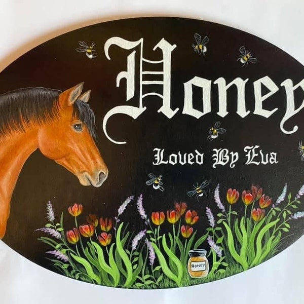 Hand Painted Horse Plaque, Stable Name Plate, Custom Personalised Equine Bespoke Door Sign