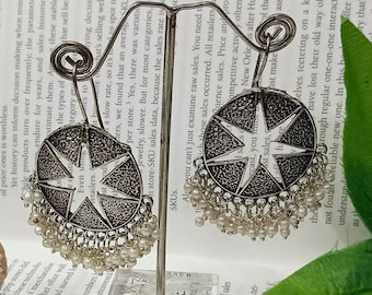 oxidised silver earrings/jhumka silver jhumka pakistni jhumka.oxidised silver earrings. Gift for her ethnic/oxidised/afghani earrings