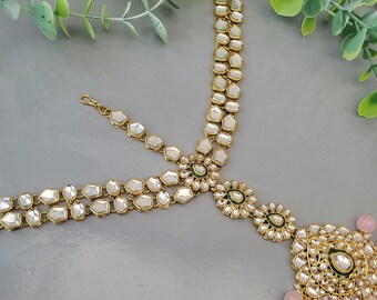 Light pink Indian Bridal mathapaati Kundan Heavy hair accessories for pakistani Desi brides