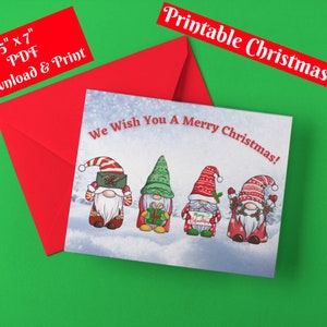 Printable Christmas Card | Christmas Gnome Printable Card | Digital Christmas Card | Printable Christmas Card for Family or Friend