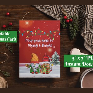 Printable Christmas Card | Christmas Gnome Printable Card | Digital Christmas Card | Printable Christmas Card for Family or Friend