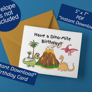 Dinosaur Kids Birthday Card | Happy Birthday Printable Card | Digital Birthday  Card | Printable Birthday Card for Boys, Girls, Kids, Friend