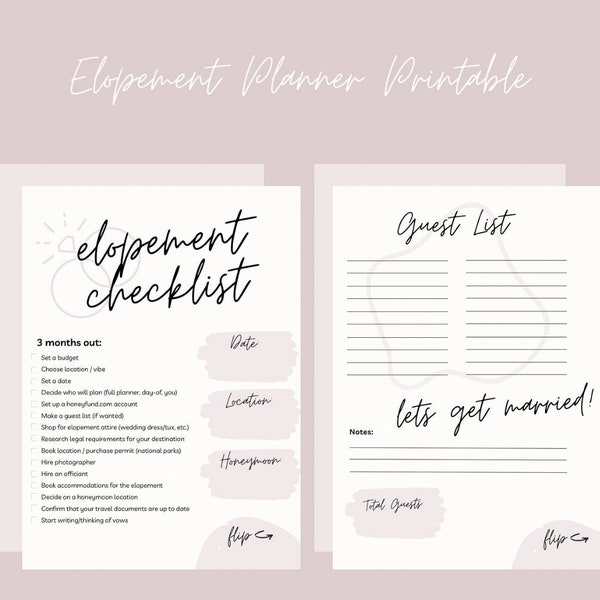 Elopement Planner | Elopement Checklist | Minimalist Elopement Printable | Instant Download | Printable Eloping Planner