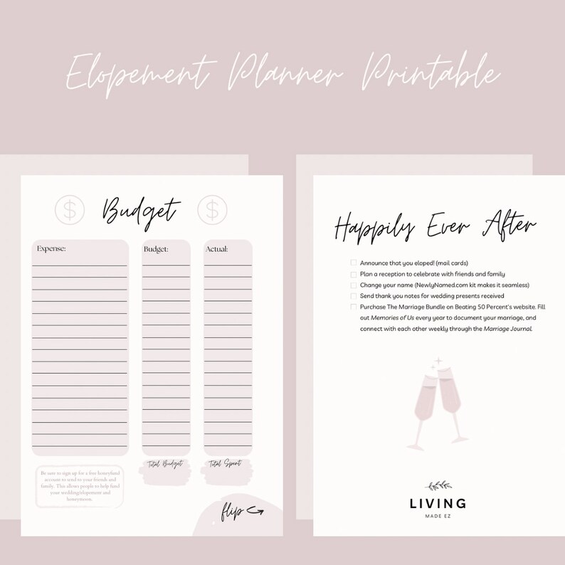 Elopement Planner Elopement Checklist Minimalist Elopement Printable ...