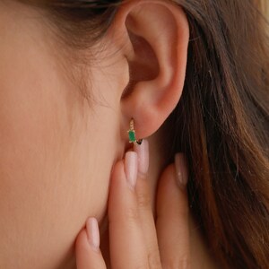 14K Emerald Earrings Gold, Emerald Earrings Vintage, Sapphire Bridal Earrings, Emerald Hoop Earrings, 14K Gold Emerald and Diamond Earrings image 1