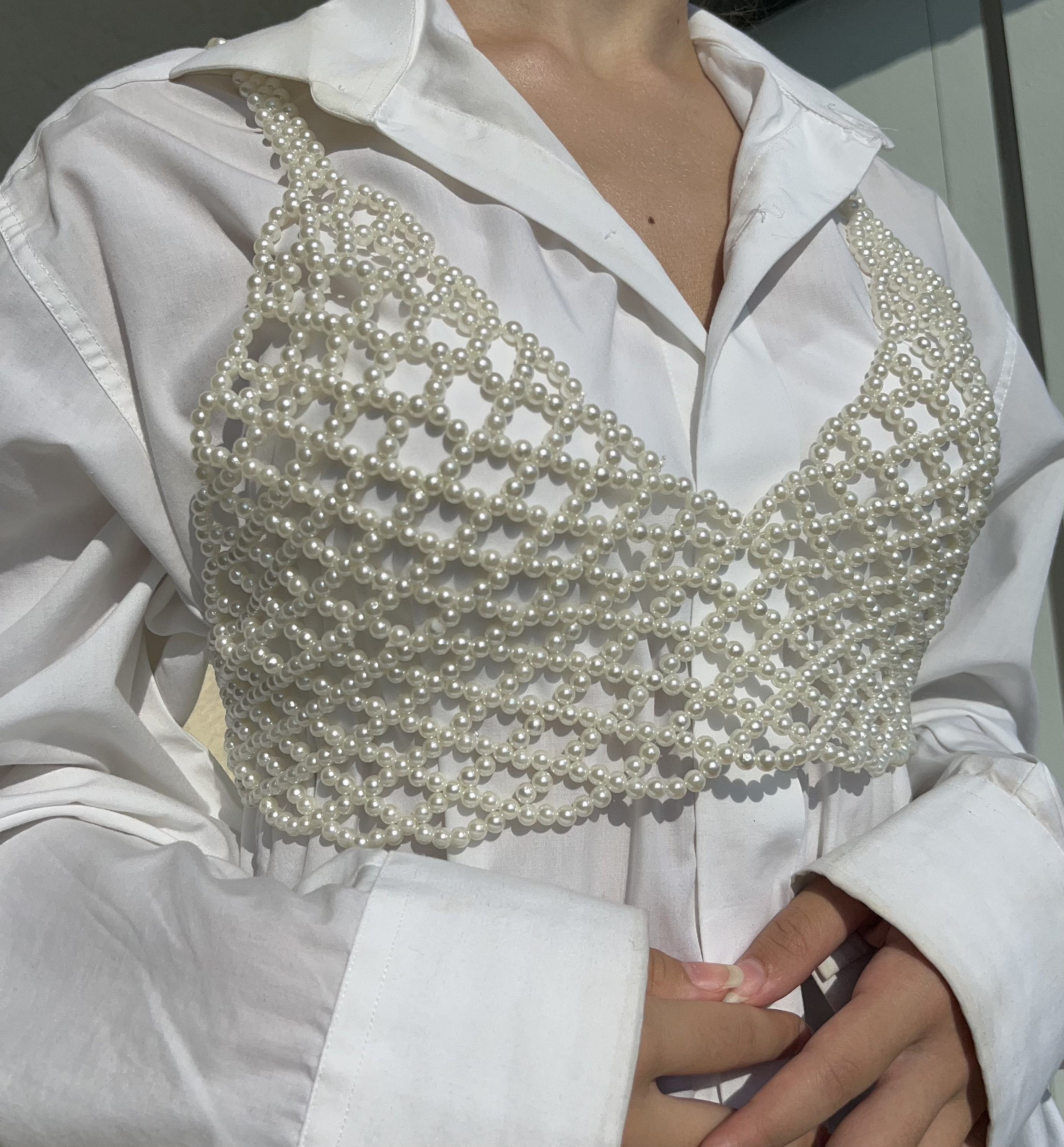 Unique Pearl Crop Corset Top Beaded Chain Lace Bralette Rave Outfit Hand Braided Pearl Body Chain for Woman Etsy UK
