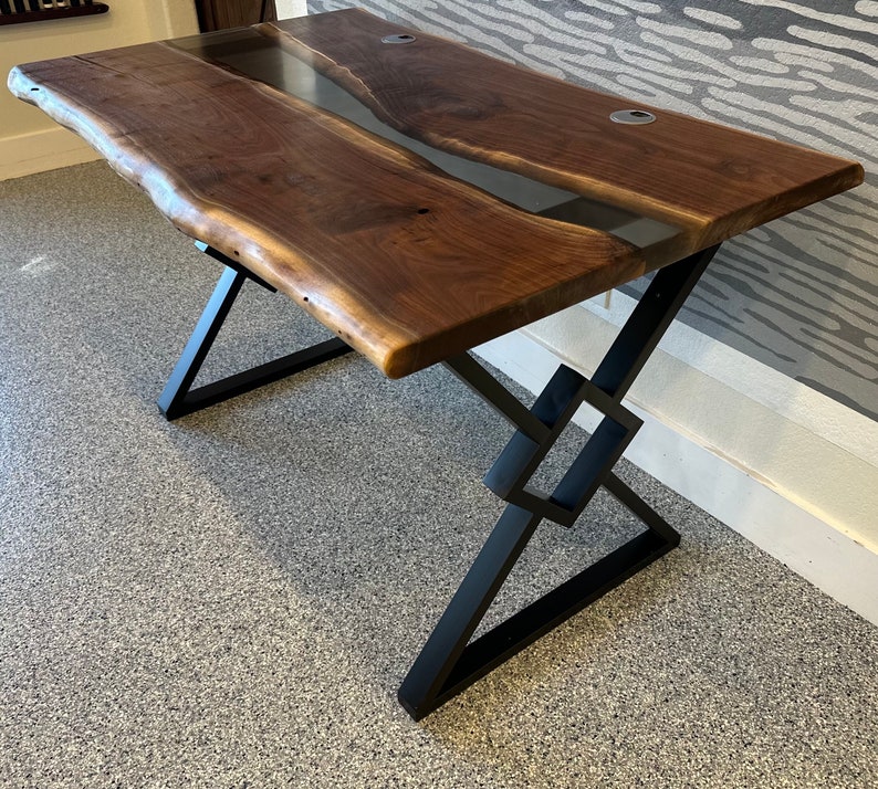 Walnut Epoxy Desk, Live Edge Epoxy Coffee Table, Epoxy Coffee Table