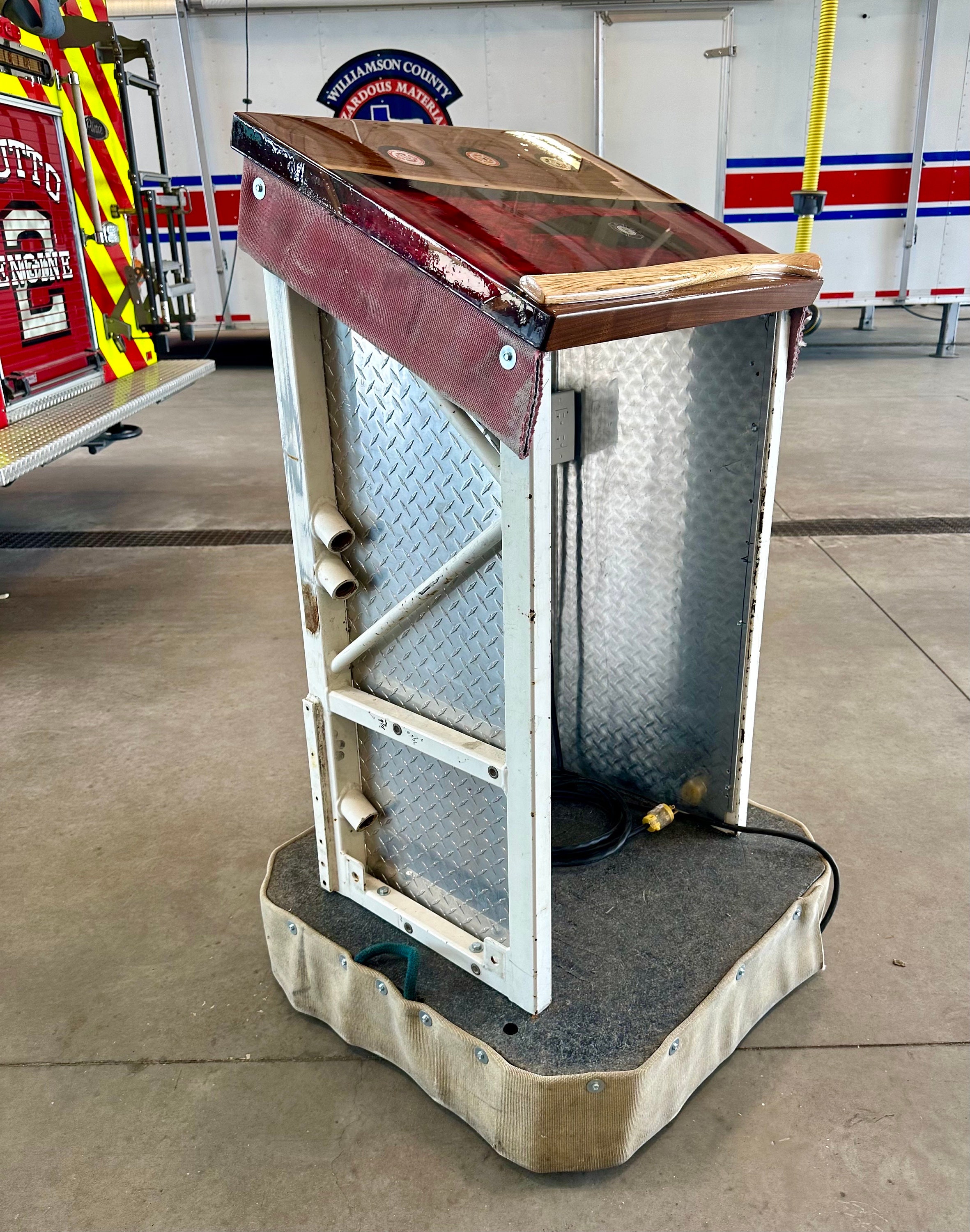 CUSTOM USA Walnut Podium: Live Edge Slab With Epoxy Inlay, Fire Station ...