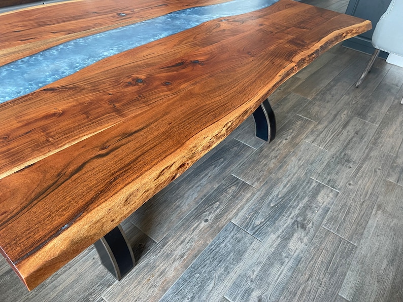 Slate Inlay Table INVENTORY Live Edge Acacia Dining Table: Blue Slate Epoxy Inlay, USA ...
