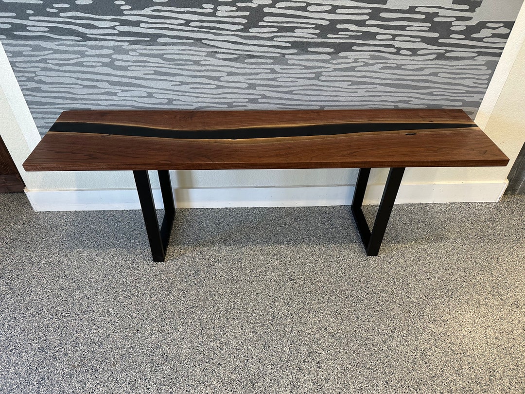 Walnut Live Edge River Bench Sofa Table With Black Epoxy Etsy