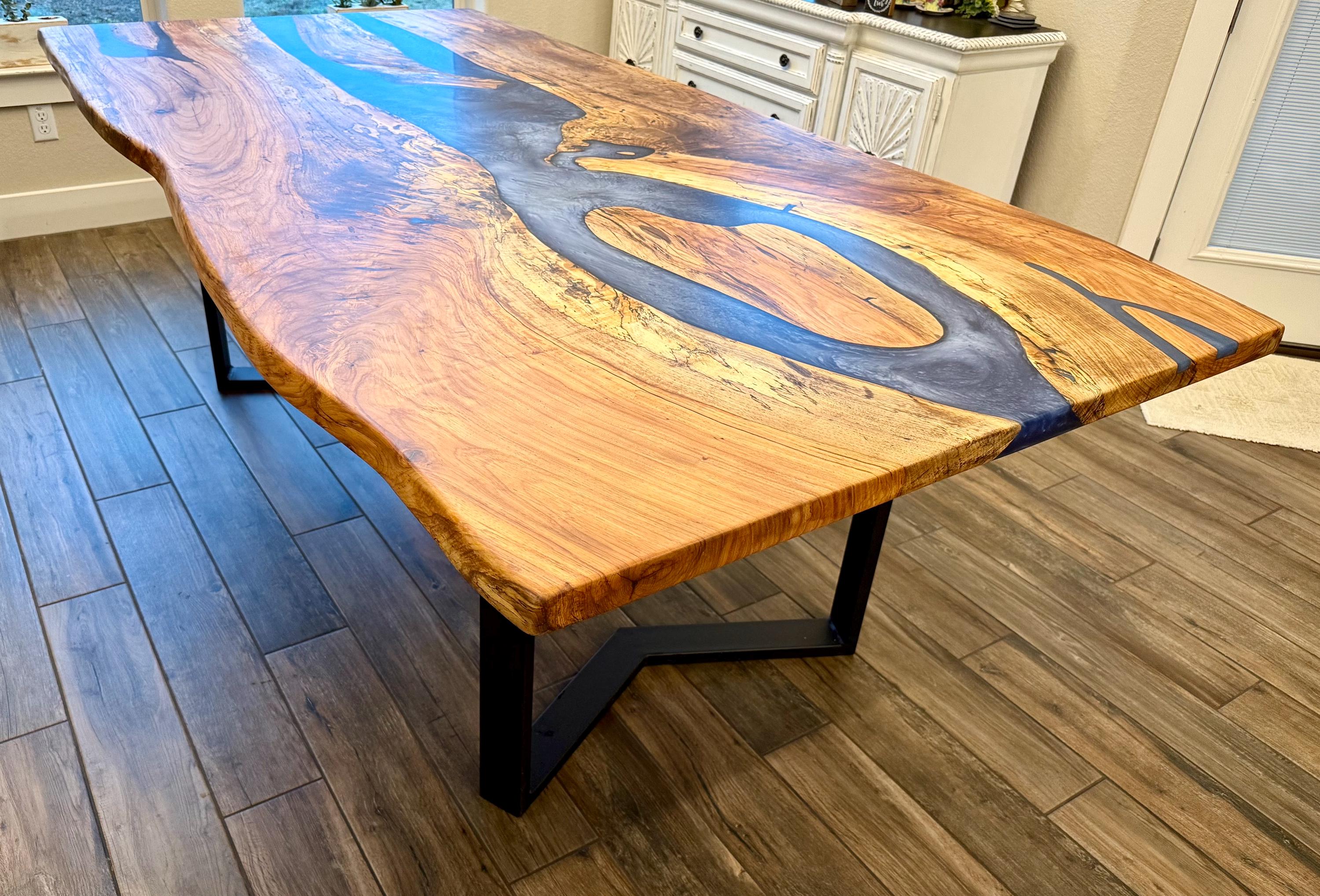 CUSTOM USA Pecan Live Edge Dining Table: Epoxy Inlay - Etsy