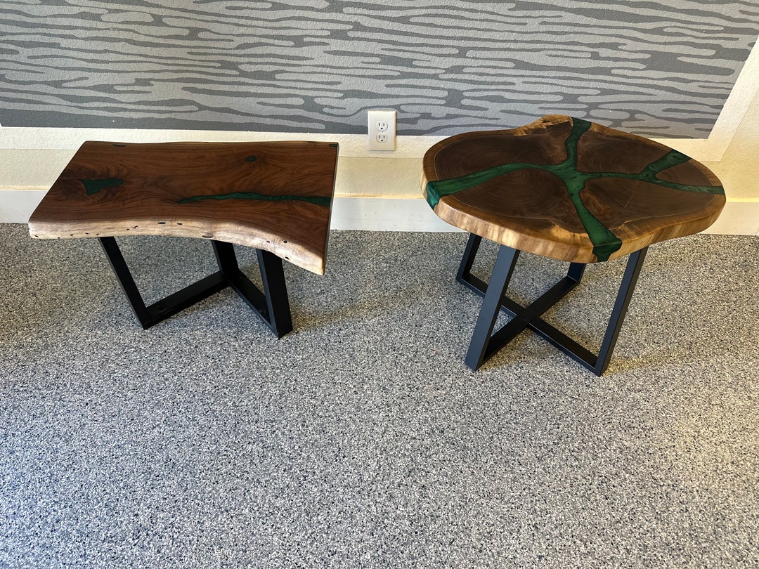 Walnut Epoxy Table, Epoxy Coffee & End Table Set, Live Edge Epoxy