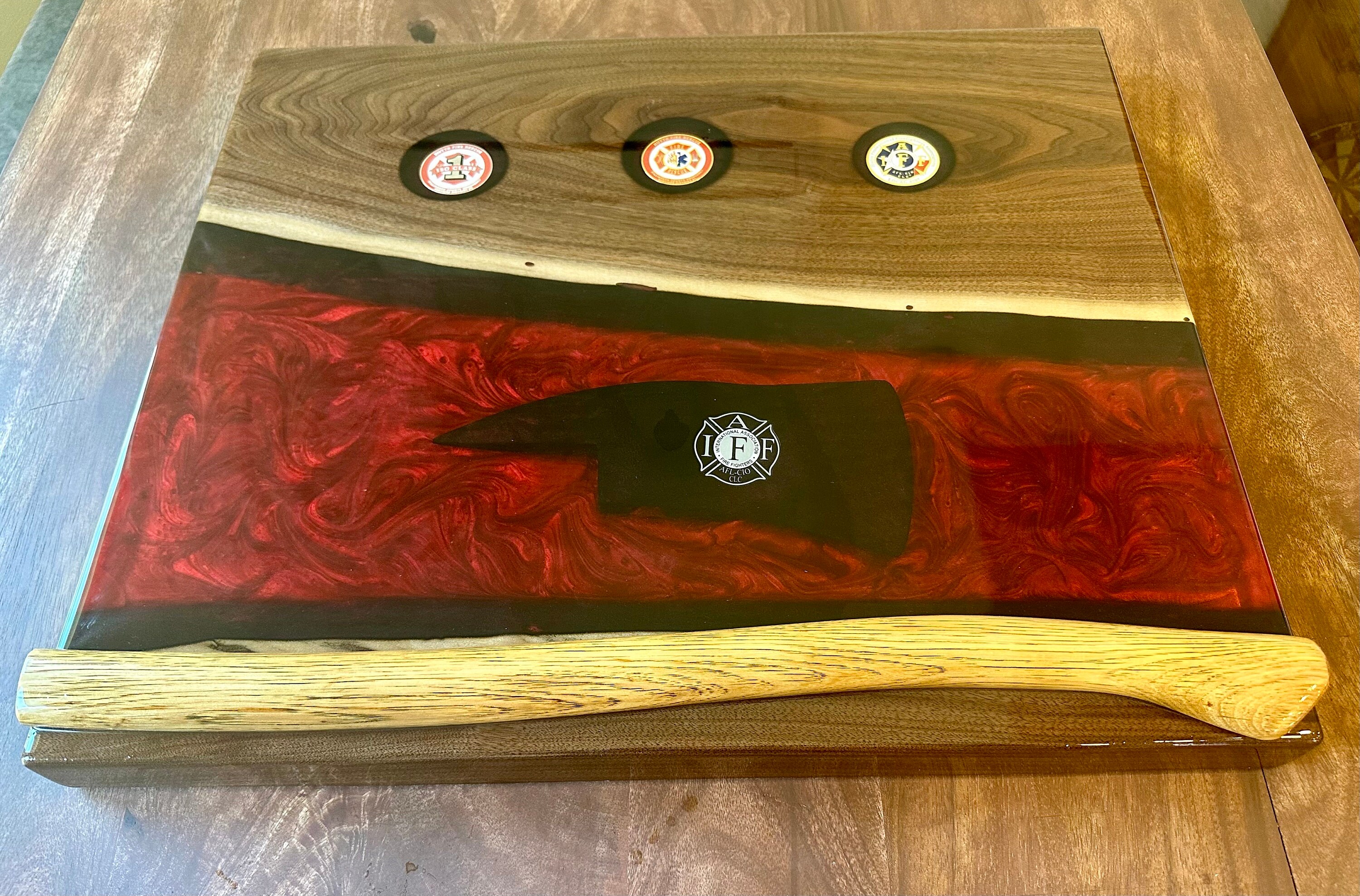 CUSTOM USA Walnut Podium: Live Edge Slab With Epoxy Inlay, Fire Station ...