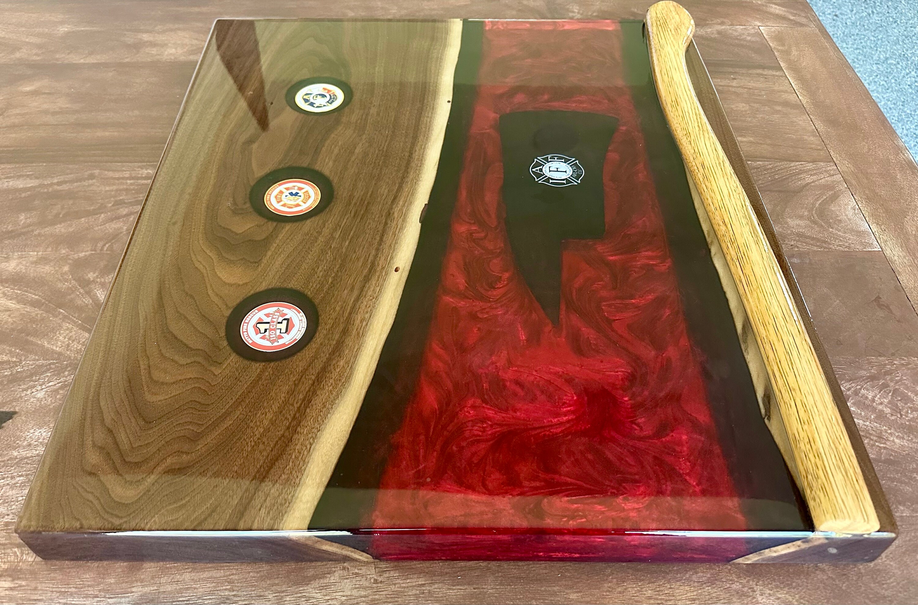 CUSTOM USA Walnut Podium: Live Edge Slab With Epoxy Inlay, Fire Station ...
