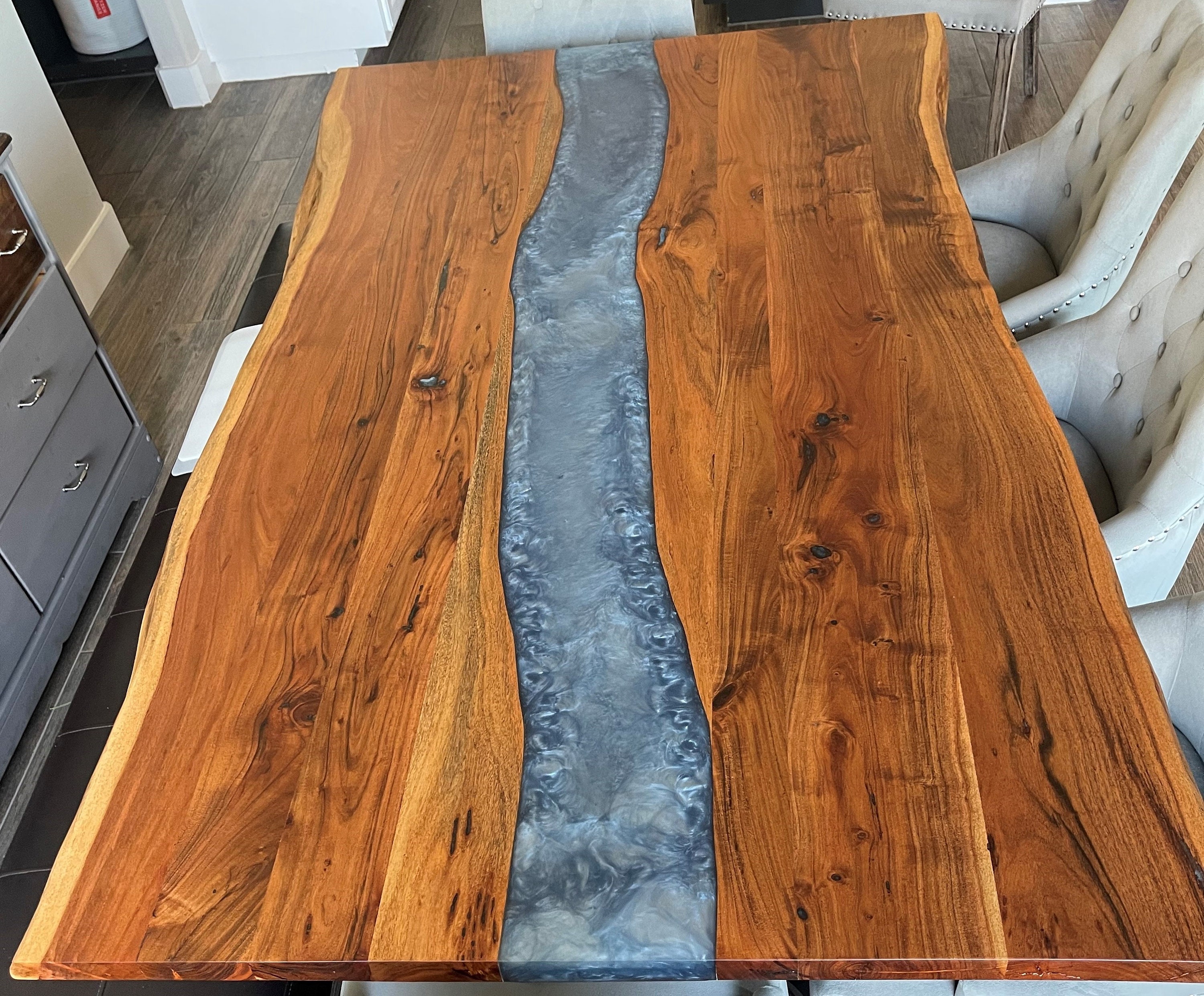Slate Inlay Table INVENTORY Live Edge Acacia Dining Table: Blue Slate Epoxy Inlay, USA ...