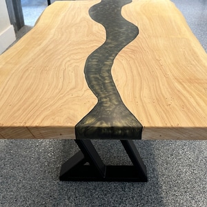 CUSTOM ORDER! USA-Cypress Coffee Table, Live Edge Slab with Olivegold Epoxy Inlay