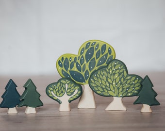 Parure de sapin en bois d'inspiration Montessori / Parure en bois de forêt / Idée de décoration pour chambre d'enfant / Design d'arbre minimaliste / Jouets Montessori