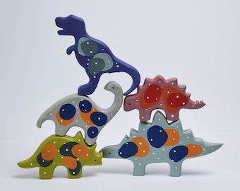Wooden Dinosaur Toys, Stacking Toys for Toddlers, 5 pcs Dinosaur Nursery Decor Wooden Dinosaur Shelf Decor Dinosaur Room Decor, Baby shower