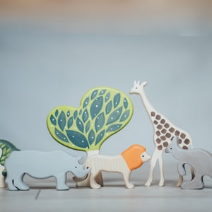 Set di animali AFRICA in legno, giocattoli ecologici, rinoceronte, giraffa, leone, figurine di canguro, giocattoli in legno Safari