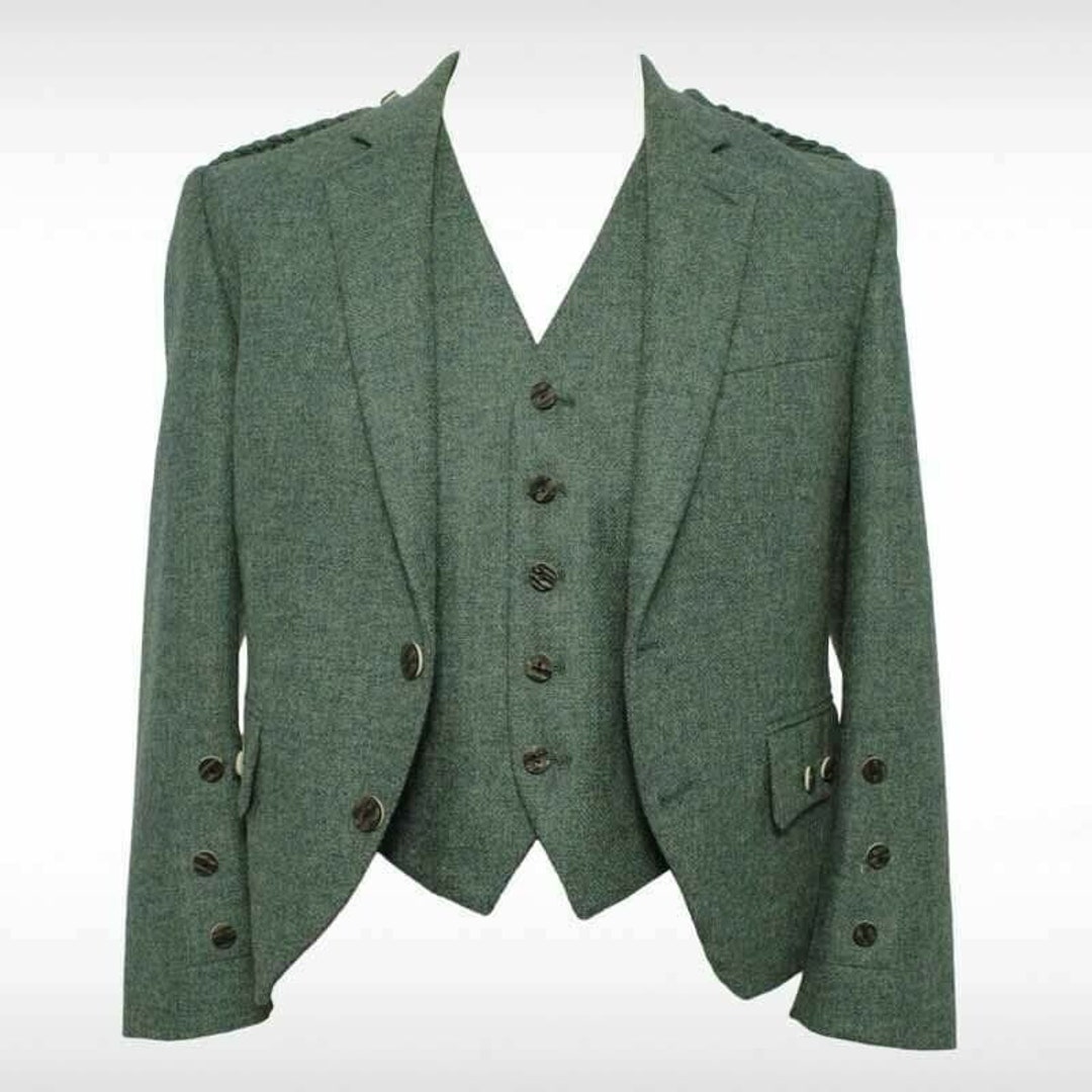 Green Tweed Kilt Jacket and Waistcoat Argyle Jacket for Etsy