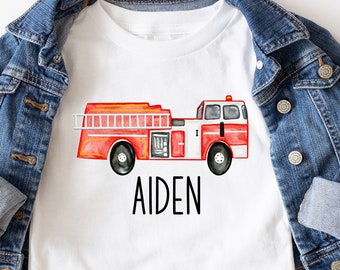 Boy Firetruck Shirt, Girl Firetruck Shirt, Girl Shirt, Boy Shirt, Personalized Name, Firetruck Birthday Shirt, Firetruck Shirt, Sublimation