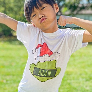 Green Face Shirt, Boys Shirt, Boys Christmas Shirt, Personalized Name, For Infant, Toddler, Youth, and Adult, Inkjet or Sublimation