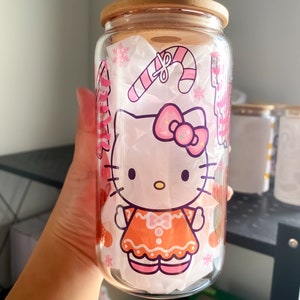 Christmas Kitty Glass Cup, Kitty Glass Cup, 16 oz Glass Can Cup, Ice Coffee, Coffee Cup, Christmas Coffee Cup, Drinking Cup, Sublimation