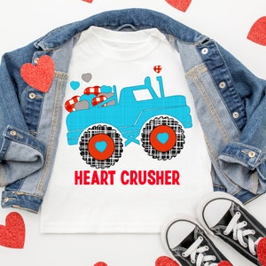 Boy Valentine Truck Shirt, Valentine Heart Crusher Shirt, Truck Shirt, Personalized Name Shirt, Kids Valentine Shirt, Inkjet or Sublimation