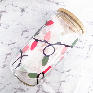 Copa de Vidrio Luz Navideña, Copa de Vidrio Navideña, Café Helado Navideño, Taza de Vidrio 16oz, Taza de Café Helado, Taza de Café Navideño, Sublimación