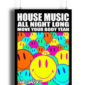 L&#39;hymne house de la musique impression | Impression musicale | Affiche de musique | Art mural | Typographique | Paroles de chanson | Années 80 | Musique house | Acid House