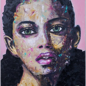 Oil painting woman canvas, woman portrait painting, colorful woman wall art, woman home decor, modern Abstract woman