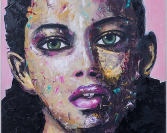 Zwarte Afro-Amerikaanse Afro Bidden Vrouw Gezicht Hoofd Tekening. Boho Mode Kunst Aan De Muur Home Boheemse Werk 34219514