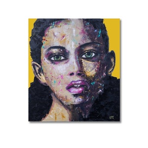 Print of Oil painting woman canvas, woman portrait painting, colorful woman wall art, woman home decor, modern Abstract woman
