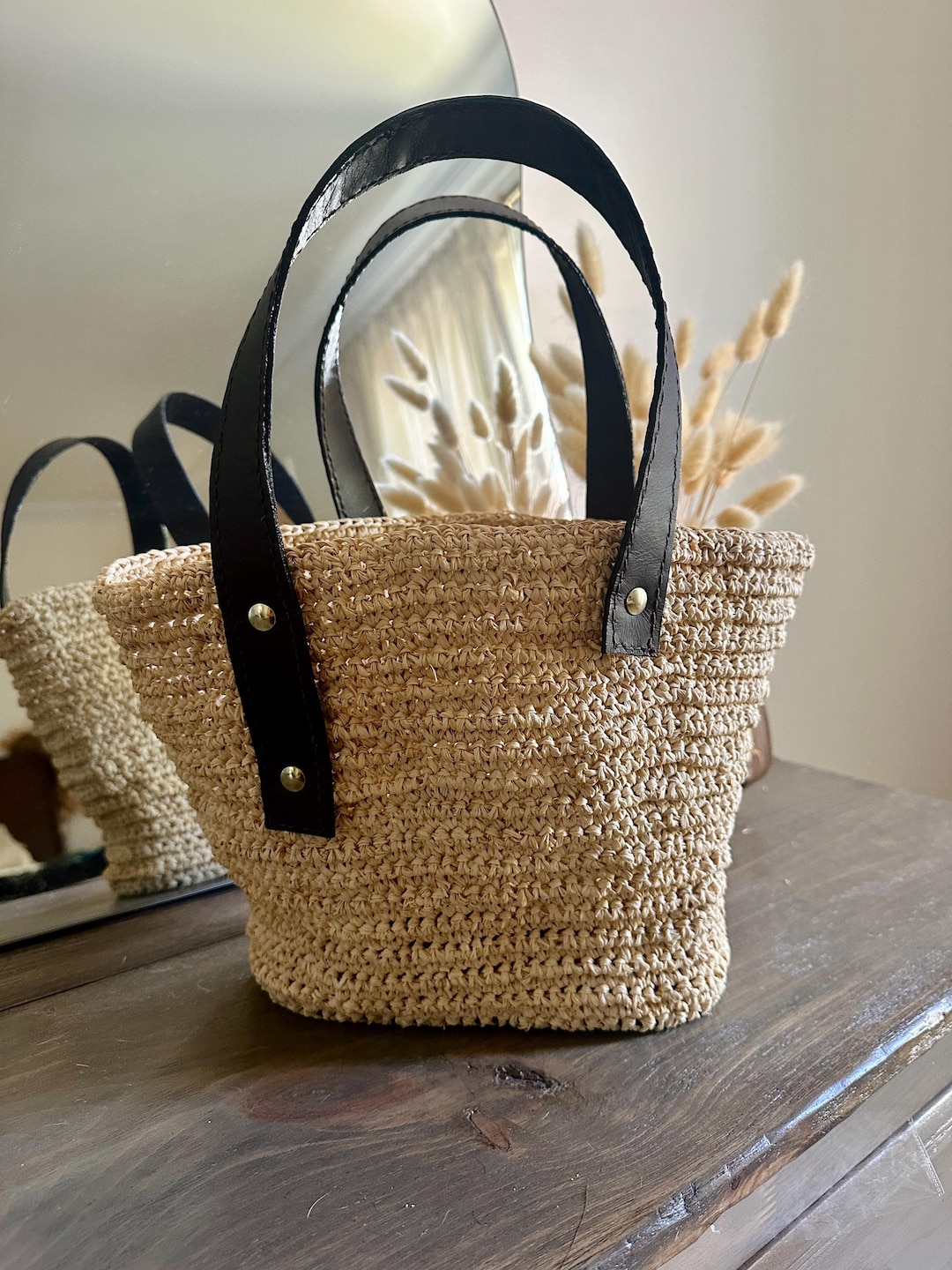 Baga Rafia Natural Raffia Bag•authentic Madagascar Raffia With Leather Straps ...