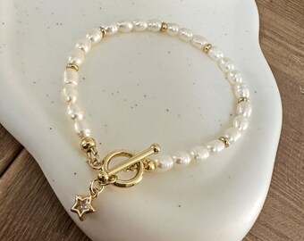 Pearl bracelet•freshwater pearls anklet•14k gold beads•gift for her