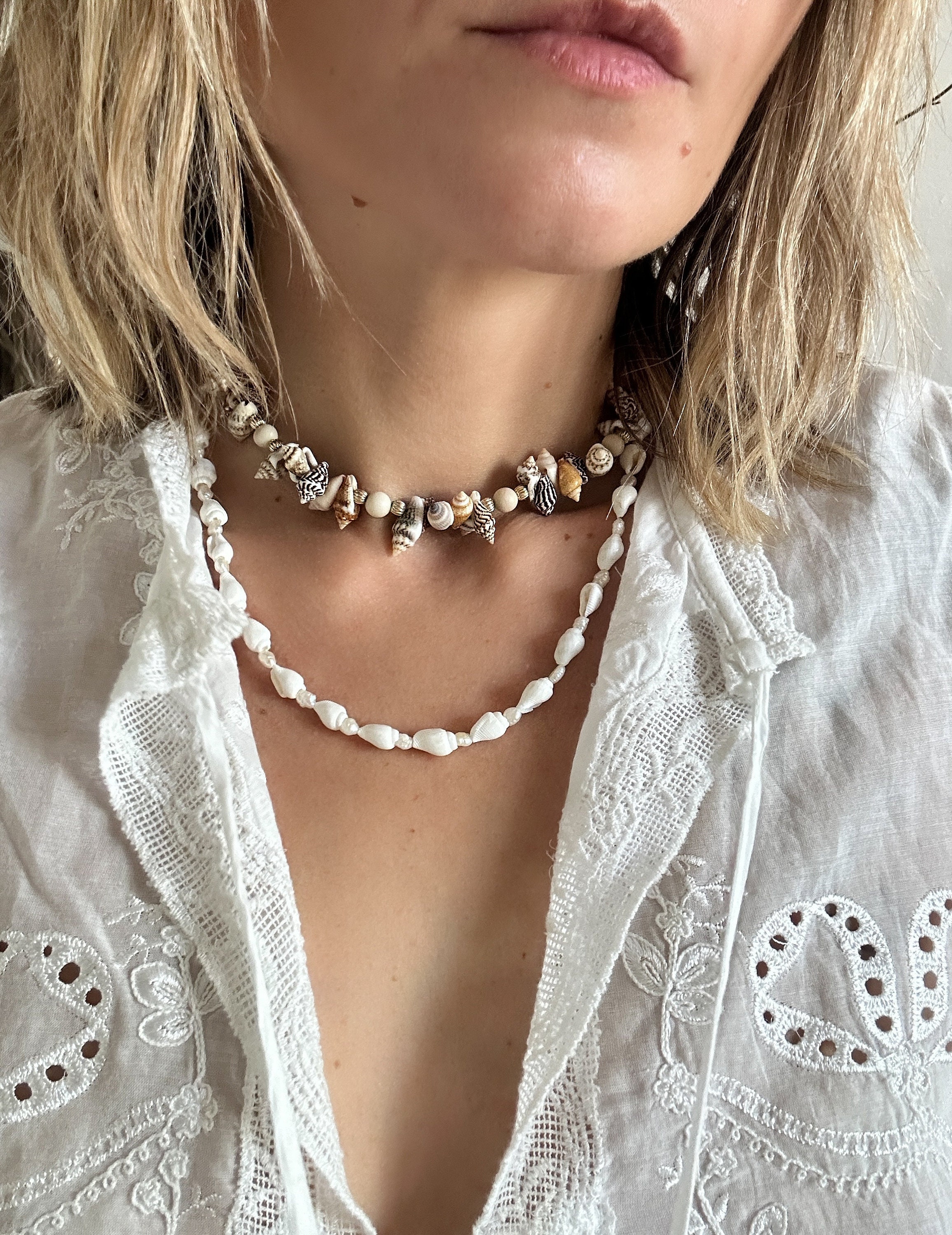 Beach shell choker necklace• seashell necklace•pearl choker necklace•gifts for her