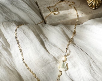 Shell gold chain necklace•genuine gemstones chain•pearls•waterproof jewelry•layering necklace•