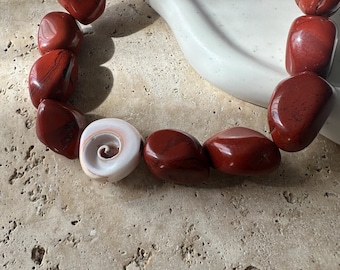 Aardse rode jaspisketting•Natuurlijke edelsteen- en schelpsieraden•14k gold filled•