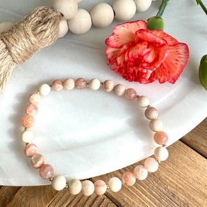 Neutral beaded braceletgenuine sunstone beads waterproof bracelet14k gold filledgifts for her image 2