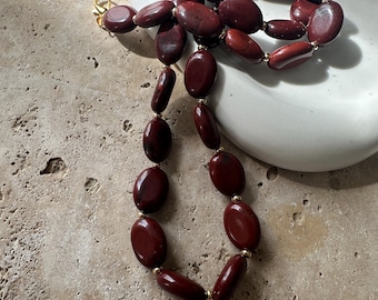 Handgemaakte rode agaatketting•Luxe boho-sieraden•14k gold filled details