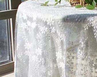 Classic White Lace Wedding Tablecloth/French Floral Lace Embroidered Tablecloth/100% Cotton Table Cover/Farmhouse Round Tablecloth