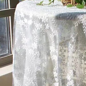 Classic White Lace Wedding Tablecloth/French Floral Lace Embroidered Tablecloth/100% Cotton Table Cover/Farmhouse Round Tablecloth
